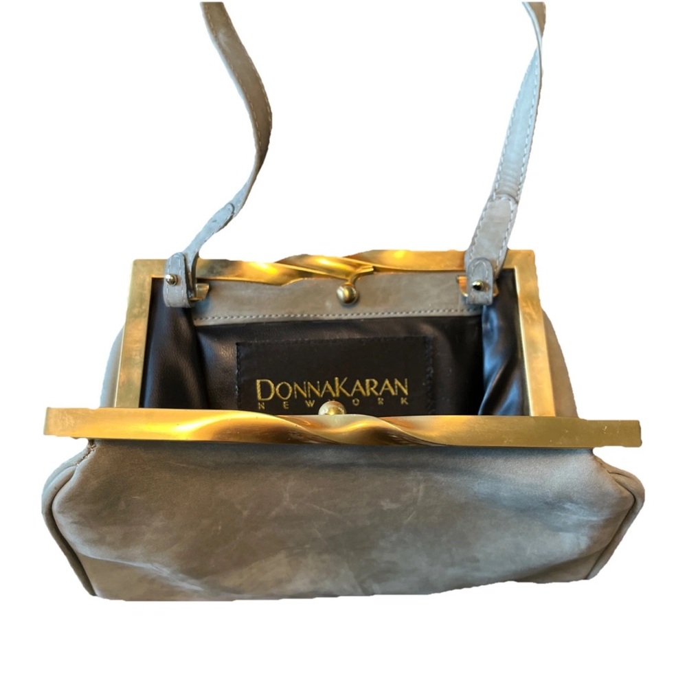 Donna Karan New York Purse Genuine Leather Made In Italy Light Gray/Green & Gold - Picture 5 of 13